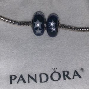 Pandora 2 Starry Night Sky Murano Glass Charms